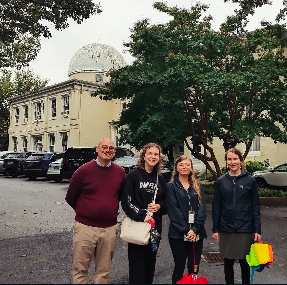 The research team standing outside the Old Naval Observatory building during a research trip to Washington, D.C.